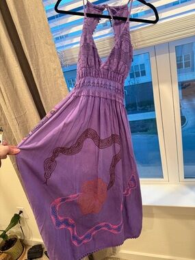 Handmade Purple Embroidered Halter Maxi Dress from Peru